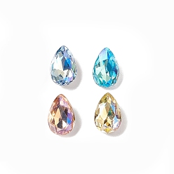 Mixed Color Glass Rhinestone Cabochons, Pointed Back & Back Plated, Teardrop, Mixed Color, 10x7x4~4.5mm