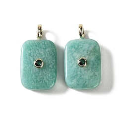 Amazonite Natural Amazonite Pendants, Rectangle Charms with Brass Micro Pave Cubic Zirconia Findings, Golden, 33.5x19.5x9.5mm, Hole: 3.5mm