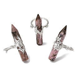 Родонит Кольца-манжеты из натурального родонита и латуни для женщин, платина, колонна в форме остроконечного конуса, 41~47x9.5~11.5 мм, внутренний диаметр: 18~19 мм