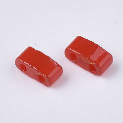 Red 2-Hole Glass Seed Beads, Opaque Spray Painted or Transparent Spray Painted, Rectangle, Red, 4.5~5.5x2x2~2.5mm, Hole: 0.5~0.8mm