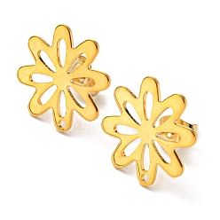 Real 24K Gold Plated 201 Stainless Steel Stud Earrings Finding, with 304 Stainless Steel Pins, Flower, Real 24K Gold Plated, 16x16mm, Hole: 1mm, Pin: 0.8mm
