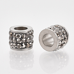 Гематит 201 из нержавеющей стали бусы, с полимерной глиной горный хрусталь, колонка, струи гематита, 5.5x7 мм, отверстие : 3.5 мм