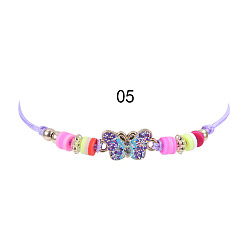 5 bracelets Colorful Rainbow Children's Bracelet and Necklace Set with European and American Gold Powder Butterfly Soft Clay Weaving Friendship Jewelry