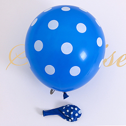 Royal Blue Polka Dot Pattern Round Rubber Inflatable Balloons, for Festive Party Decorations, Royal Blue, 330mm, 100pcs/bag