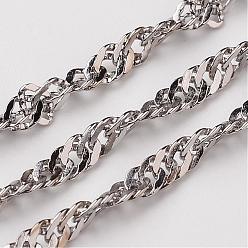 Stainless Steel Color 304 Stainless Steel Singapore Chains, Water Wave Chains, Soldered, Stainless Steel Color, 3mm