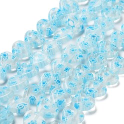 Bleu Ciel Clair Millefiori main brins coeur en verre de perles, lumière bleu ciel, 12x12x3.5mm, Trou: 1mm