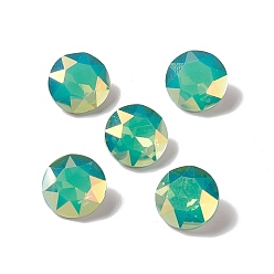 Green Tourmaline Light AB Style Eletroplate K9 Glass Rhinestone Cabochons, Pointed Back & Back Plated, Faceted, Flat Round, Green Tourmaline, 10x5mm