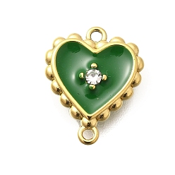 Темно-Зеленый 304 подвески-сердечки из нержавеющей стали с эмалью, с кристально горный хрусталь, ионное покрытие (ip), реальный 14 k позолоченный, темно-зеленый, 12.5x10x3 мм, отверстие : 1 мм