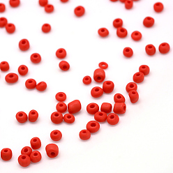 Red Frosted Opaque Glass Seed Beads, Round, Red, 3x1.5~3mm, Hole: 1mm, about 15000pcs/bag, 440~450g/bag