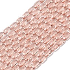 Pink Прозрачные стеклянные бусины, прямоугольные, граненые, розовые, 7x4.5x3.5 мм, отверстие : 0.9 мм, около 79~80 шт / нитка, 21.65''~22.24'' (55~56.5 см)