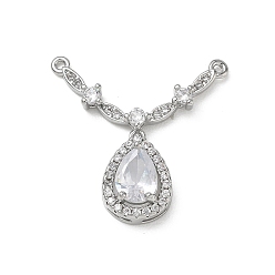 Platinum Brass Micro Pave Clear Cubic Zirconia Chandelier Component Links, V Shape with Teardrop, Platinum, 25x26x6mm, Hole: 1mm