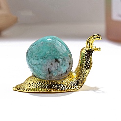 Amazonite Natural Amazonite Ornament, with Metal Snail Holder for Home Office Desktop Feng Shui Ornament, 45x26x30mm