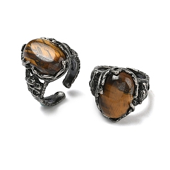 Тигровый глаз Кольца-манжеты из натурального тигрового глаза, медные кольца, овальные, 20x16 мм