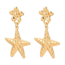 Золотой 304 из нержавеющей стали болтаться серьги, текстурированная морская звезда, золотые, 41x25 мм