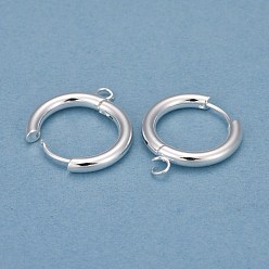 Silver 201 Stainless Steel Huggie Hoop Earring Findings, with Horizontal Loop and 316 Surgical Stainless Steel Pin, Silver, 22x20x3mm, Hole: 2.5mm, Pin: 1mm
