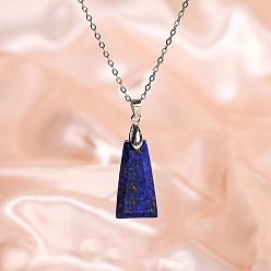 Lapis Lazuli Natural Lapis Lazuli Trapezoid Pendant Necklaces, Stainless Steel Cable Chain Necklaces for Women, 15.75 inch(40cm)