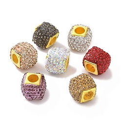 Mixed Color CCB Plastic European Bead, with Rhinestone, Large Hole Beads, Cube, Mixed Color, 13.5x13.5x12mm, Hole: 5.7mm