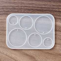 Round DIY Pendant Silicone Molds, Resin Casting Molds, White, Round Pattern, 109x80x5.5mm, Hole: 2mm, Inner Diameter: 19~39.5mm