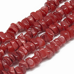Dark Red Freshwater Shell Beads Strands, Dyed, Chip, Dark Red, 4~14x4~8x1~8mm, Hole: 1mm, about 210~250pcs/strand, 31.4 inch