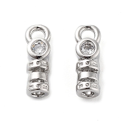 Real Platinum Plated Brass Cord Ends, End Caps with Clear Cubic Zirconia, Column, Real Platinum Plated, 10x3.5x3mm, Hole: 1.5mm, Inner Diameter: 1.5mm