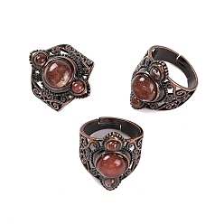Вишневый Кварц Кольца на палец в стиле ретро из кварцевого стекла с вишней, регулируемые латунные кольца для женщин, 25.5 мм, внутренний диаметр: 19 мм