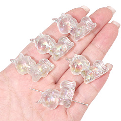 Прозрачный 2шт. прозрачные бусины, AB цвет, единорог, прозрачные, 25x26 мм, отверстие : 2.5 мм