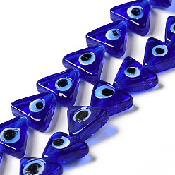Medium Blue Evil Eye Handmade Lampwork Beads Strands, Triangle, Medium Blue, 10~12x13~13.5x3.5~4mm, Hole: 1.2mm, about 36pcs/strand, 16.42 inch(41.7cm)