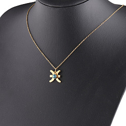 Pisces Rhinestone Constellation Pendant Necklace, Stainless Steel Jewelry for Women, Golden, Pisces, 17.72 inch(45cm)