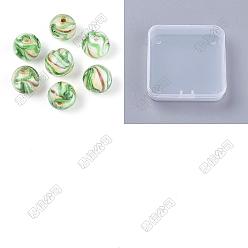 Vert Clair 30pcs perles de lampwork en sable doré faites à la main, ronde, vert clair, 10mm, Trou: 1.4mm
