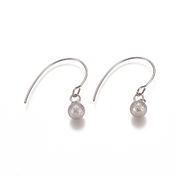 Stainless Steel Color Ball 304 Stainless Steel Dangle Earrings, Textured, Stainless Steel Color, 27mm, Pin: 0.8mm