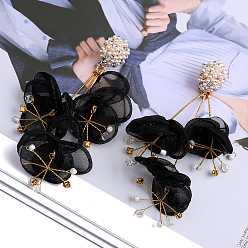 black Elegant Floral Lace Pearl Earrings for Fashionable and Versatile Occasions