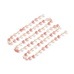 Light Salmon Handmade Glass Pearl Beaded Chain, with Gold Plated Iron Eye Pin, Unwelded, Light Salmon, 14x8mm, about 3.28 Feet(1m)/pc