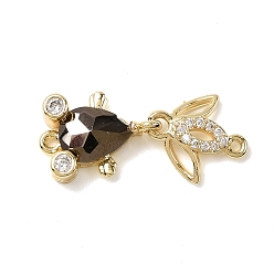 Коричневый Латунные микропаве прозрачные кубические цирконии подвески-фигурки для рыбок, со стеклом, стойки покрытие, золотые, кофе, 23.5x9.5x4.5 мм, отверстие : 1 мм