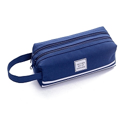 Dark Blue Large-capacity Cloth Multi-function Pen & Pencil Zipper Bags with Handle, Desktop Stationery Organizer, Dark Blue, 200x75x75mm