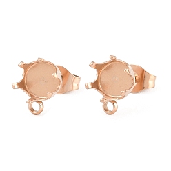 Розовое Золото 304 плоские круглые серьги-гвоздики из нержавеющей стали, с петлевой и зубчатой застежкой-серьгой, розовое золото , 16x8.5x6 мм, отверстие : 1.4 мм, внутренний диаметр: 5.5 мм, штифты : 0.7x11 мм