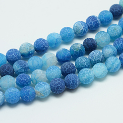 Deep Sky Blue Natural & Dyed Crackle Agate Bead Strands, Frosted Style, Round, Deep Sky Blue, 8mm, Hole: 1.5~2mm, about 48pcs/strand, 13.97 inch