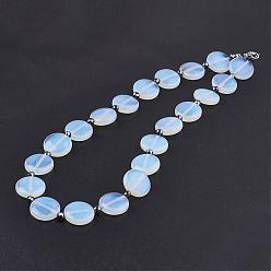 Опал Опалитные ожерелья из бисера, с немагнитными синтетическими гематитовыми шариками и платиновыми латунными лапами, плоско-круглые, 16.9 дюйм (43 см)