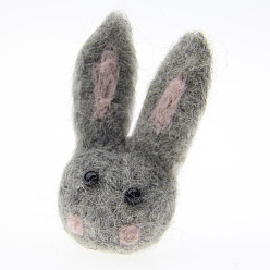 Dark Gray Rabbit Head Handmade Wool Felt Ornament Accessories, for DIY Children Hair Tie, Dark Gray, 65x30mm