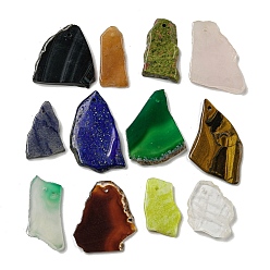 Mixed Stone Natural Mixed Gemstone Pendants, Nuggets Charms, 36.5~59x19~40.5x4~6mm, Hole: 2~2.5mm