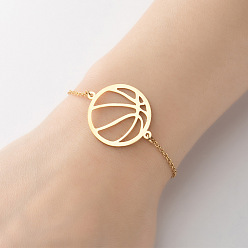 Golden Titanium Steel Circle Link Bracelets for Women, Basketball, Golden, 7/8 inch(2.3cm)
