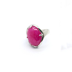Natural Agate Oval Dyed Natural Agate Adjustable Ring, Platinum Alloy Jewelry for Women, Inner Diameter: 18mm