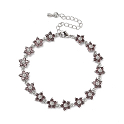 Фиолетовый Браслеты-цветы с кубическим цирконием, украшения из латуни для женщин, Реальная платина, фиолетовые, 6-3/4 дюйм (17.2 см)