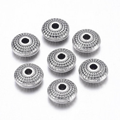 Antique Silver Tibetan Style Alloy Spacer Beads, Flat Round, Lead Free and Cadmium Free, Antique Silver, 8x4mm, Hole: 1.5mm