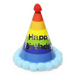 Разноцветный Слово с днем рождения бумажная вечеринка шляпы конус, с помпонами, для украшения дня рождения, красочный, 125x200 мм