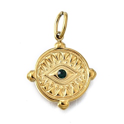 Изумруд 304 кулон из нержавеющей стали, ионное покрытие (ip), со стразами, злые глаза, реальный 14 k позолоченный, изумруд, 19.5x17x3 мм, отверстие : 4x2.5 мм