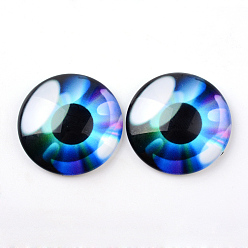 Midnight Blue Glass Cabochons for DIY Projects, Half Round/Dome with Dragon Eye Pattern, Midnight Blue, 16x5mm