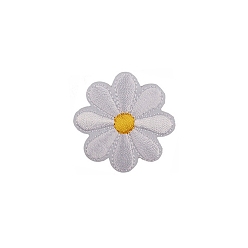 White Daisy Flower Appliques, Computerized Embroidery Cloth Iron on Patches, Costume Accessories, White, 40mm