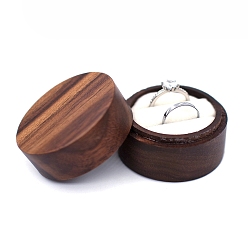 White Round Wood Couple Ring Storage Boxes, Wooden Wooden Wedding Ring Gift Case with Velvet Inside, for Wedding, Valentine's Day, White, 5x3.5cm