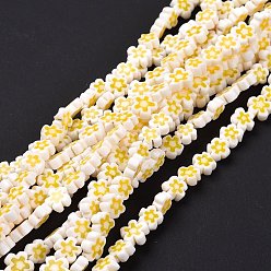 Champagne Gold Handmade Millefiori Glass Bead Strands, Flower, Champagne Gold, 7.5~9x3mm, Hole: 1mm, about 55~57pcs/strand, 15.55 inch~15.94 inch(39.5cm~40.5cm)