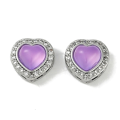 Фиолетовый Смоляные пришивные стразы, с латунными микро проложить кубических выводы циркония, сердце, платина, фиолетовые, 9.5x9.5x6.5 мм, отверстие : 0.6 мм